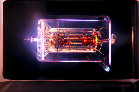 高科技等离子体量子计算机管 里面有发光能量 神经网络产生艺术科幻小说活力科学释放细胞人工智能圆柱电池电脑图片