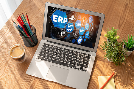 适用于现代企业的 ERP 企业资源规划软件服务笔记本营销数据男人项目小样电脑技术小时图片