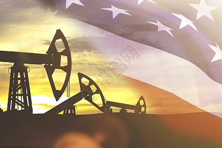 美国的石油禁运 禁止进口石油进入美国 限制供应等措施 包括力量燃料汽油天空旗帜贸易3d市场经济图像图片