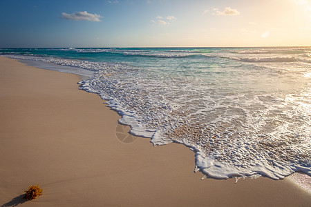 日落时 墨西哥玛雅海景海岸线热带蓝色假期晴天旅行天堂季节沙滩图片
