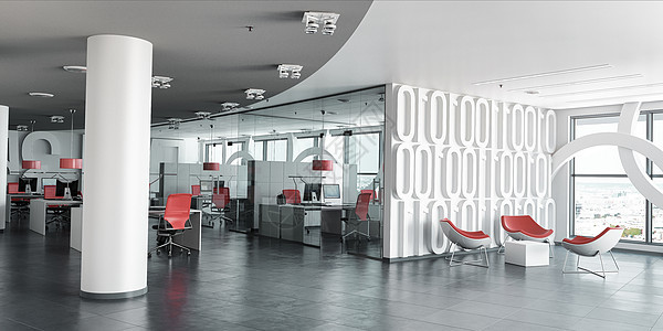 当代阁楼办公室内部 3d 建构设计概念椅子建筑学家具工作房间桌子窗户职场柱子玻璃图片