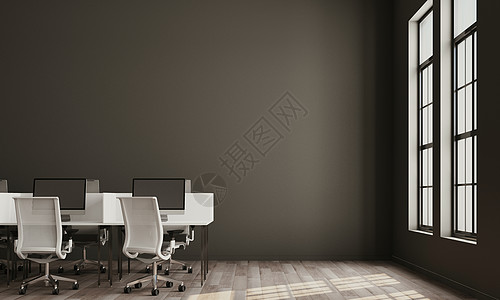 当代阁楼办公室内部 3d 建构设计概念建筑商业职场房间玻璃插图奢华椅子地面墙壁背景图片