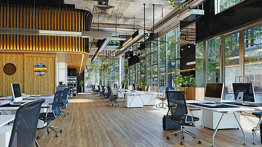 当代阁楼办公室内部 3d 建构设计概念椅子窗户建筑学奢华职场地面渲染工作插图房间图片