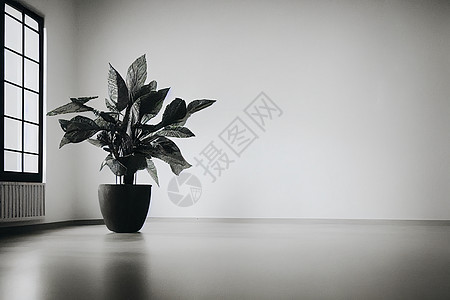 带植物的白色空房间 室内3d插图小提琴奢华装饰房子木头阁楼酒店框架木地板公寓图片