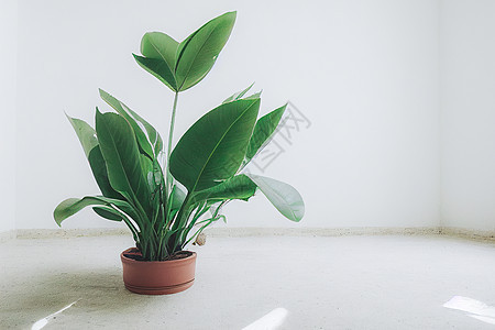 带植物的白色空房间 室内3d插图家具嘲笑木头地面篮子风格奢华框架窗户叶子图片