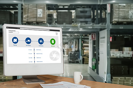 电子商务和现代在线业务的交货跟踪系统店铺网络药片船运工厂桌子展示后勤检查包装图片
