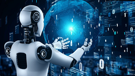 未来的机器人人造人工智能humiroid 土木素AI编程编码编码员手臂量子电子人互联网编码安全网络宇宙网页背景图片