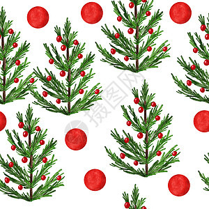 手画水彩色和圣诞树的无缝图案 新年节日十月喜悦装饰品 挪威人扫描奇纳维亚传统包装纸印刷品 绿色松果鸡皮林假期水彩云杉植物卡片插图图片