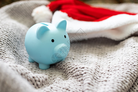 带圣诞老人帽子的可爱小猪银行商业硬币金融投资庆典玩具假期经济装饰预算图片