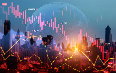 股市崩盘的下降趋势 与现代城市重合债务库存图表风险数据失败交换损失商业危机背景图片