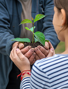 孩子和祖母正在植树 有选择地集中注意力家庭园艺帮助生态土壤孙女女孩生活幼苗教育图片