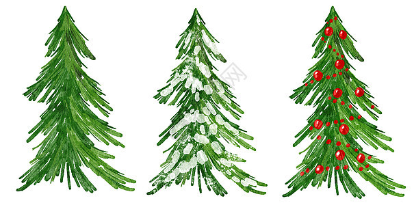 圣诞树的水彩手绘插图 冬季新年常绿冷杉松树云杉植物 12 月季节庆典设计 邀请卡的节日派对打印 隔离在白色背景风格森林艺术绘画卡图片
