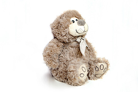 白色背景的可爱棕色熊娃娃 可爱的泰迪熊做装饰品娃娃手工童年礼物孩子创造力乐趣艺术童话玩具图片