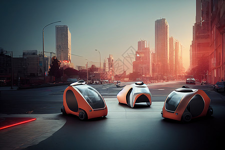 未来城市的橙色远期出租车图片