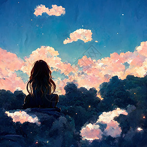 女孩单身在天上仰望天空图片