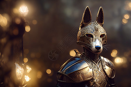 巨型狐狸骑士 肖像 精细精密的盔甲 电影照明图片