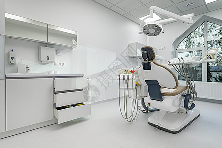 牙科医疗办公室 特别设备的内部内部内务内阁医生窗户齿轮医院放大镜工具蓝色配饰技术图片