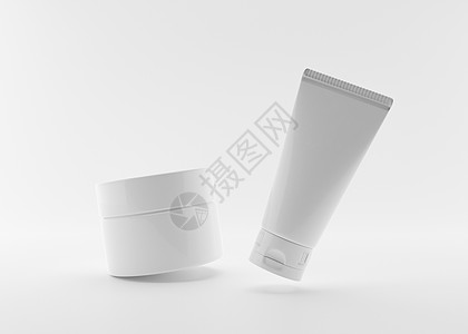 白色和空白 无品牌的化妆品奶油管和白色背景上的罐子 护肤品介绍 极简主义样机 您的图形设计的自由空间 护肤 美容 3D 渲染图片