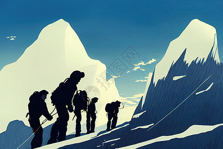 山地人互相帮助 以达到首脑会议阳光动机帮助自然成功悬崖男人挑战日落旅行图片