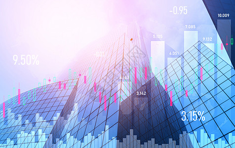 金融图表与现代城市领域重叠 用于商业概念 b 财务图表交换全景市场办公室货币统计景观资产贸易外汇图片