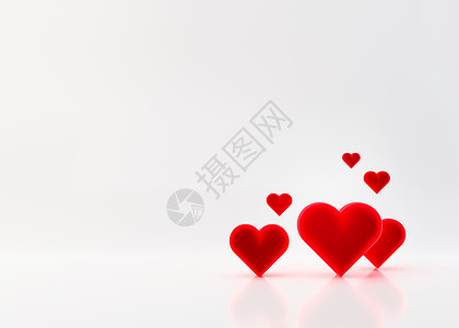 白色背景上的红心 情人节背景与文本的自由空间 复制空间 明信片 贺卡设计 3D 插图 爱图片