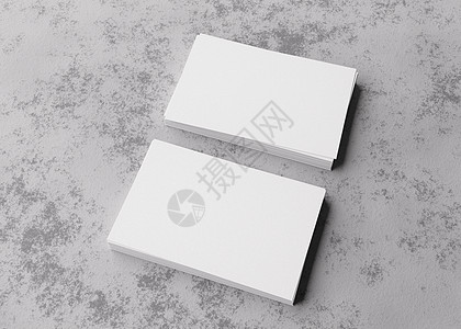 卡片样机粗糙的混凝土表面上的空白白色名片 品牌标识的样机 两叠 展示卡片的两面 图形设计师的模板 自由空间 复制空间 3D 渲染背景