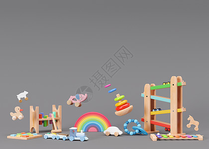 灰色背景的儿童玩具 带复制空间 幼儿或婴儿的多彩多姿的木制玩具 环保玩具 不含塑料 为您的文本 广告留出空间 木琴 金字塔 3d图片