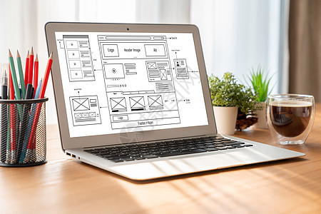 网站设计软件提供网上零售业务的模版模板 供网上零售商使用笔记本战略体验人士桌子艺术家电脑屏幕营销界面背景图片