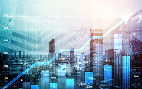 数字屏幕和图表重叠了现代商业概念的城市景点 掌声首都货币库存生长办公室财富经济贸易会计投资图片