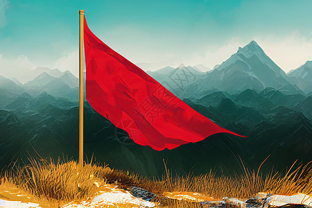 山区山峰成功概念上的红旗 插图岩石爬坡竞赛顶峰领导者挑战成就男人旅行胜利图片