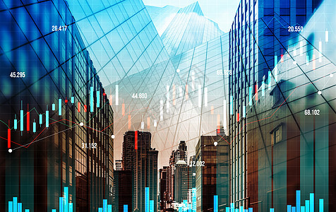 金融图表与现代城市领域重叠 用于商业概念 b 财务图表市场数据基金资产统计景观全景首都训练办公室图片