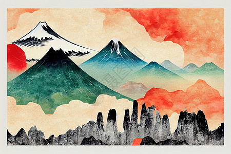 日本模板 附有摘要艺术背景 水彩色纹理图片