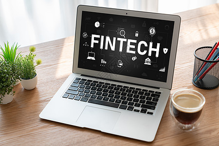 Fintech金融技术软件 供现代企业使用人士笔记本银行职场营销网络投资互联网商务屏幕图片