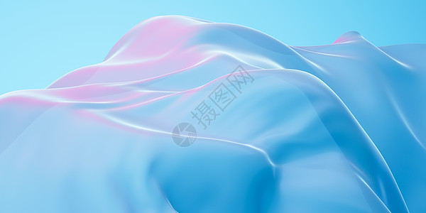 流布背景 三维感知液体棉布曲线渲染青色蓝色涟漪纺织品窗帘皱纹图片