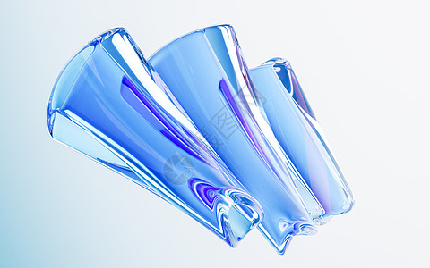 有梯度颜色的透明玻璃 3D翻譯水晶折射几何透明度几何学弯曲青色光泽度蓝色曲线图片
