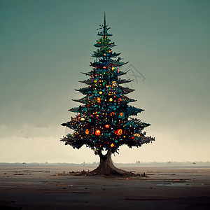 圣诞树配有装饰品和礼品盒 假日背景 圣诞快乐和新年快乐丝带插图锥体毛皮假期庆典金属蜡烛礼物松树图片