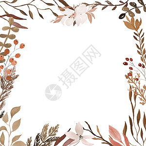 水彩花卉边框与花朵和叶子 春季装饰概念 花海报 邀请 装饰贺卡布局或邀请设计背景图片