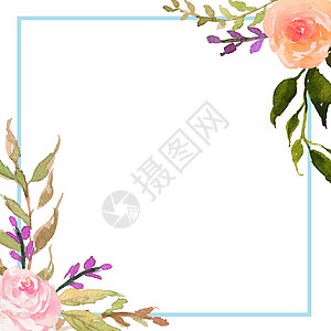 水彩花框 设计框 天然春礼卡 所有元素都是孤立的图片