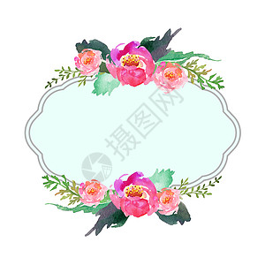水彩花框 用于贺卡的干叶子 白色背景上的元素被孤立图片