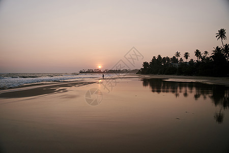 斯里兰卡的海洋日落斯里兰卡蓝色旅游热带海景旅行天空日出太阳异国棕榈图片