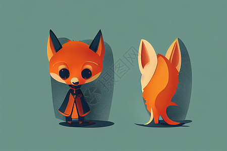小可爱的橙色狐狸角色组合 平板风格图片