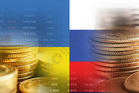 乌克兰和俄罗斯在股市融资 经济趋势图表数字技术方面挂旗图片