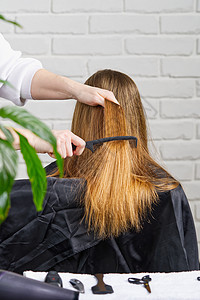 长头发的漂亮女孩 为面目全非的女孩打造发型 头发造型过程行业美容女性课程理发师美发梳子金发辫子沙龙图片