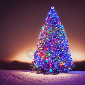 森林里的圣诞树魔法传统耀斑气球旅行农村风景场景季节强光图片