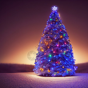 森林里的圣诞树传统插图旅行强光魔法庆典场景聚光灯星星天空图片