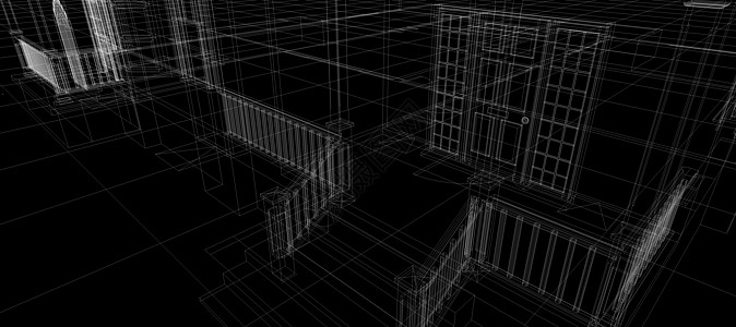 智能家居自动化系统数字门入口智能技术抽象背景架构 3d 黑色背景线框结构图片