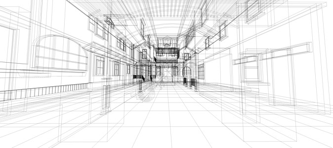 数字智能技术抽象背景建筑内部3D白底电线框架建造工程内建三德白面铁丝机 图1系统活力墙纸房屋自动化蓝色推介会商业横断面海报图片