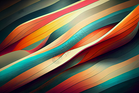 抽象平板多彩条纹的几何背景 神经网络生成的艺术图片平行线片断黄色海浪绘画坡度人工智能丝带几何学图片