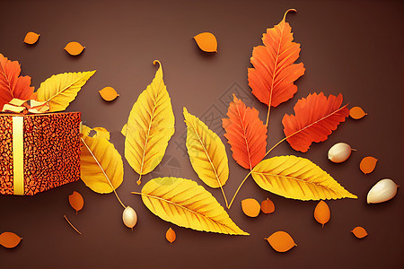 含日历 橙叶的秋天装饰背景图片