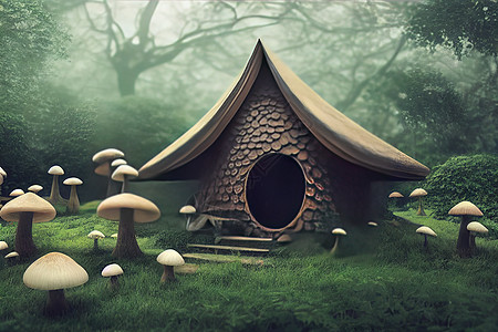 在神奇的森林里 迷人的童话故事蘑菇屋图片